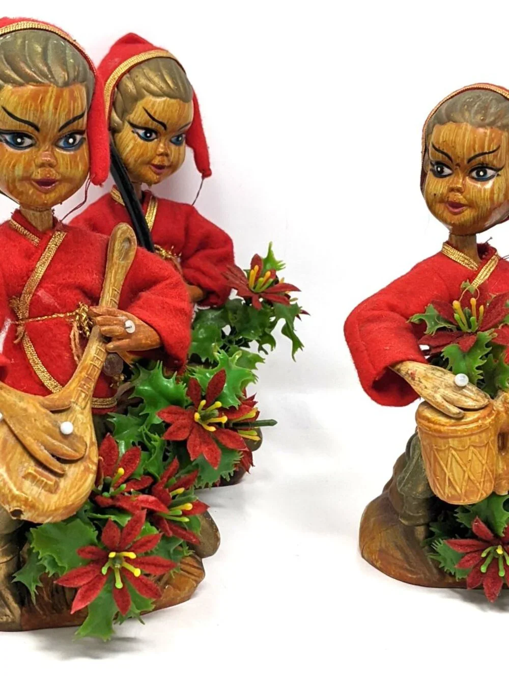 Tilso Set 3 Pixie Elves VTG 60s Asian Christmas Figurine Musicians Hong Kong 7